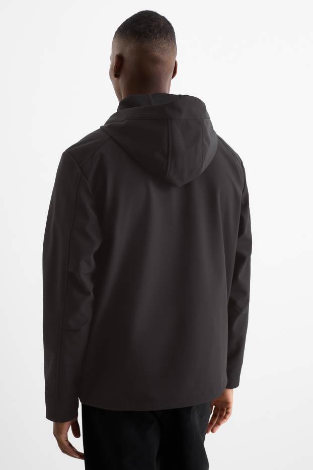 Hombre - Chaqueta softshell con capucha - impermeable - 4 Way Stretch - negro