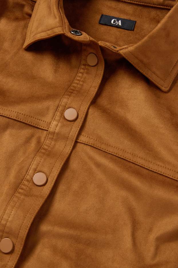 Damen - Shacket - Velourslederimitat - braun