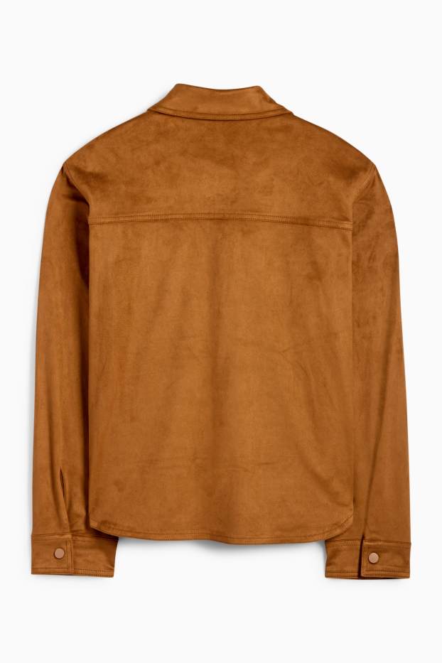 Damen - Shacket - Velourslederimitat - braun