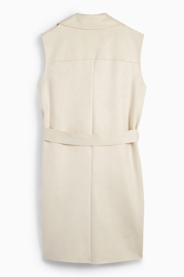 Dames - Lang gilet - regular fit - imitatiesuède - licht beige
