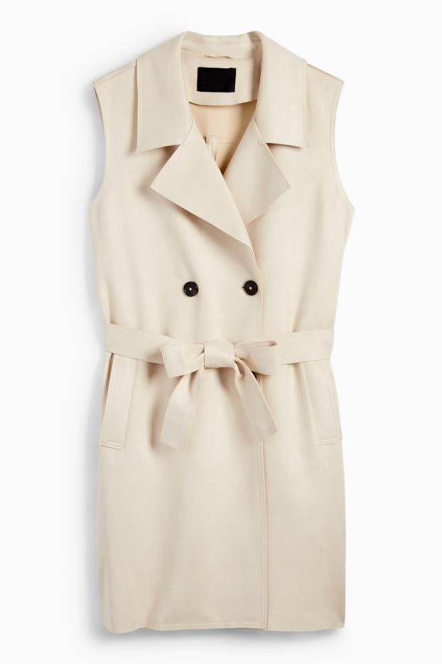 Dames - Lang gilet - regular fit - imitatiesuède - licht beige
