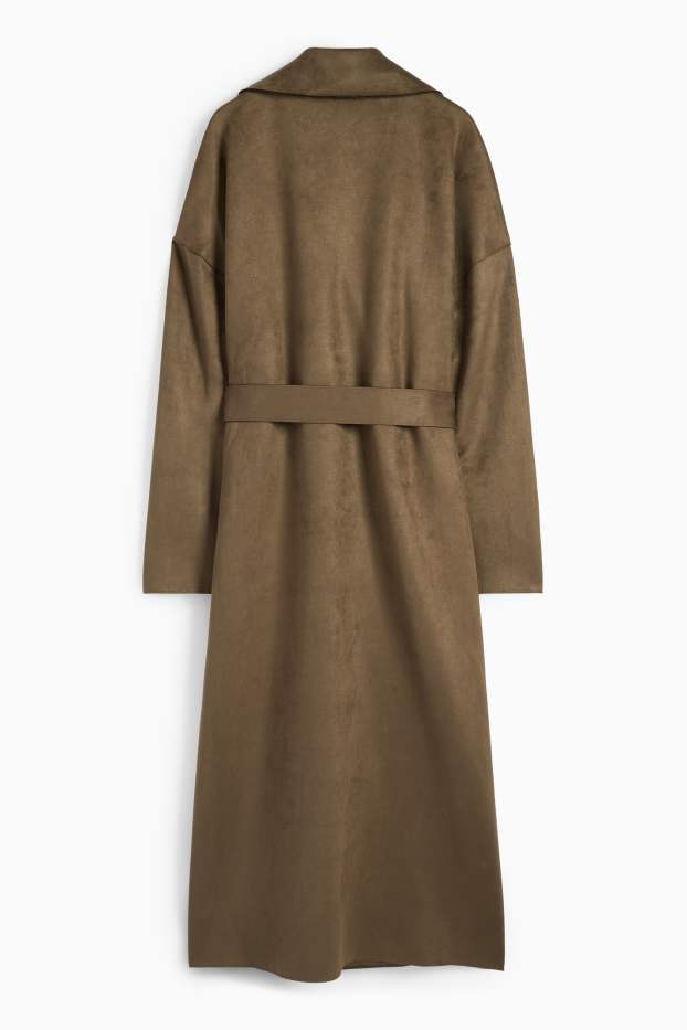 Dames - Trenchcoat - imitatiesuède - kaki