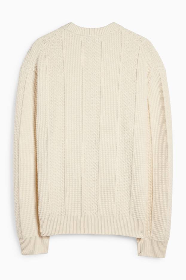 Herren - Pullover - strukturiert - cremeweiß