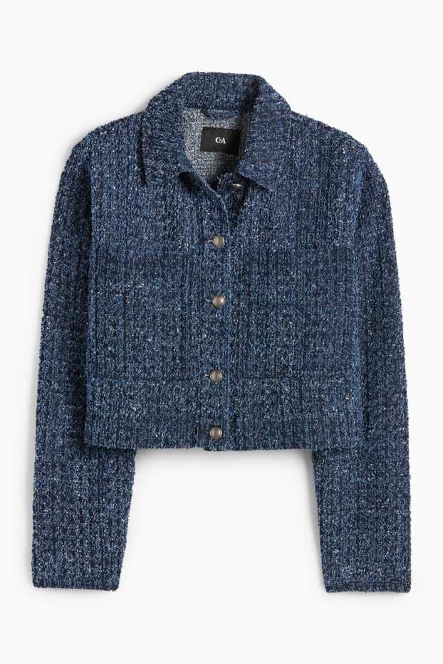 Femmes - Veste en jean en finition bouclée - bleu foncé