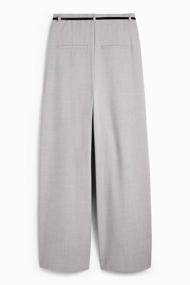 Damen - Stoffhose mit Gürtel - High Waist - Wide Leg - hellgrau