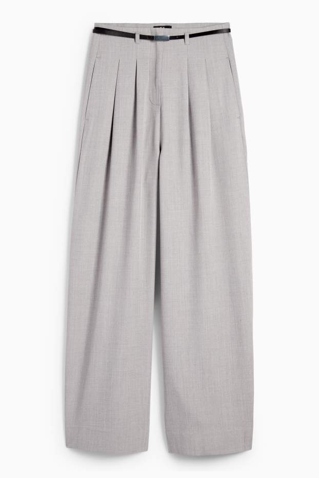 Damen - Stoffhose mit Gürtel - High Waist - Wide Leg - hellgrau