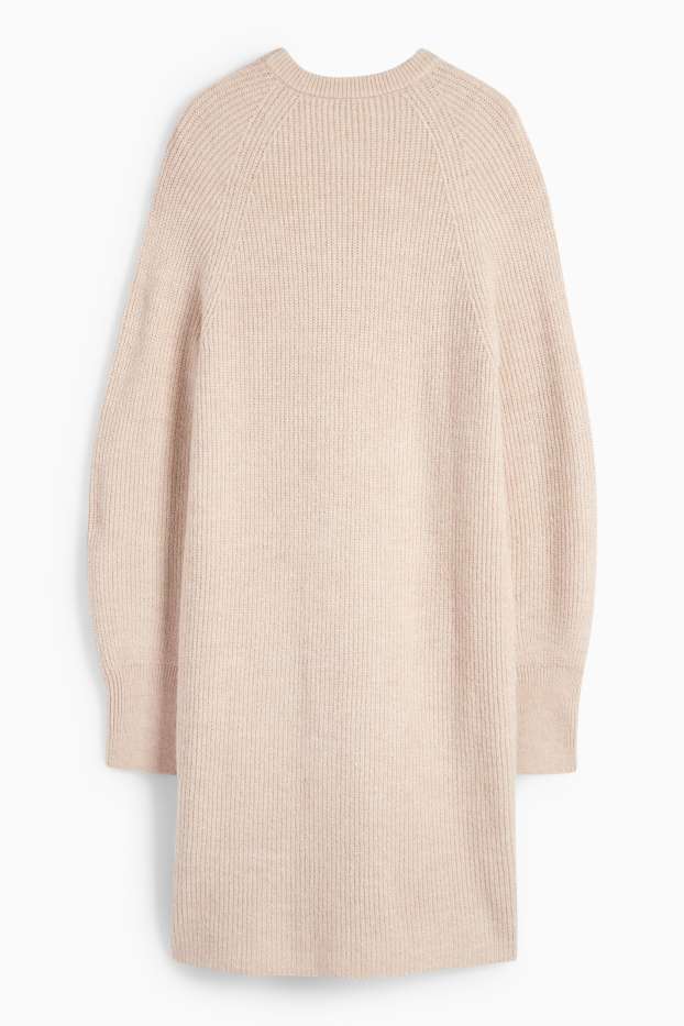 Dames - Gebreide jurk - geribd - licht beige