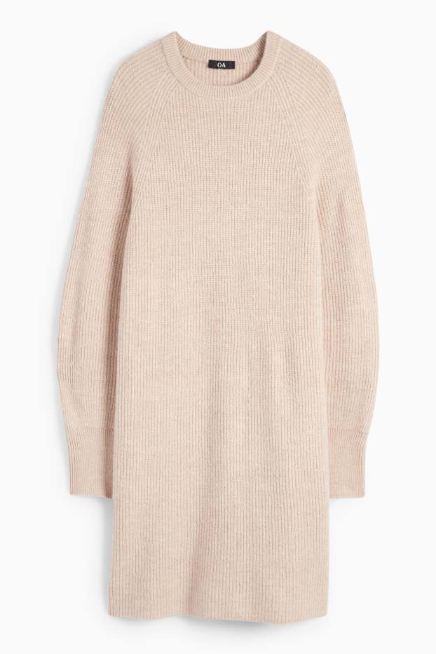 Dames - Gebreide jurk - geribd - licht beige