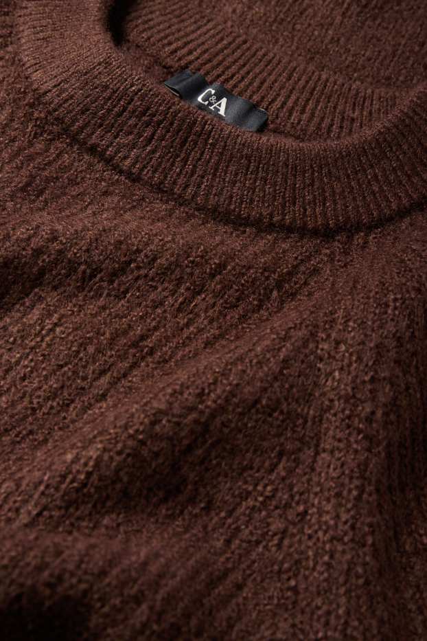 Women - Knitted dress - ribbed - dark brown