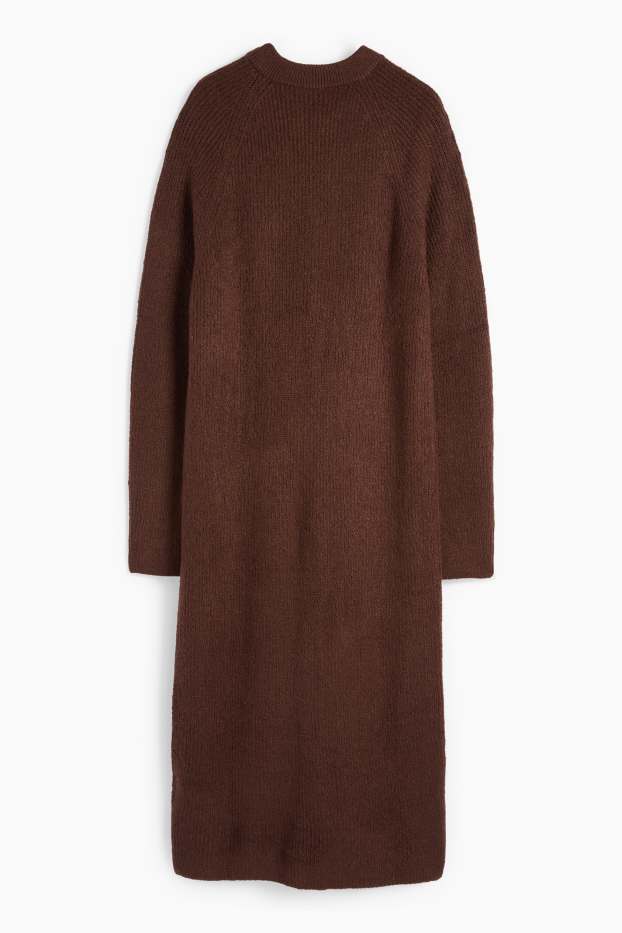 Women - Knitted dress - ribbed - dark brown