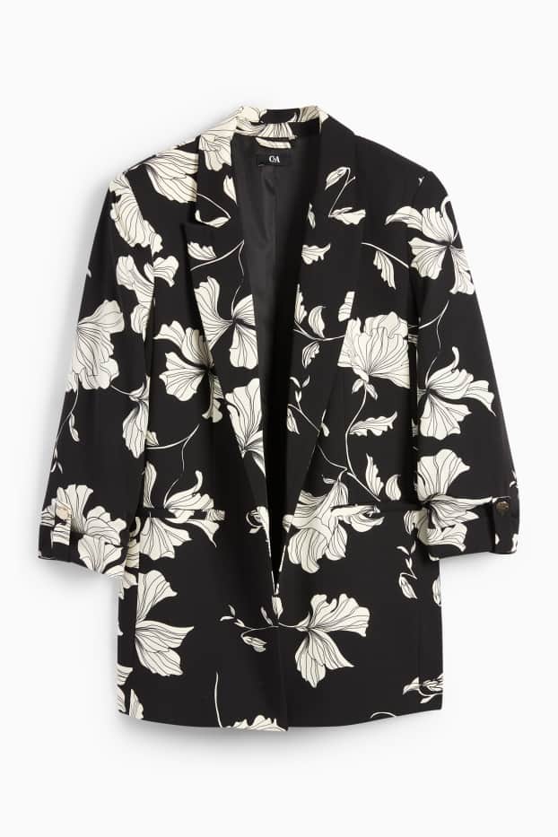Women - Business blazer - relaxed fit - floral - black / white
