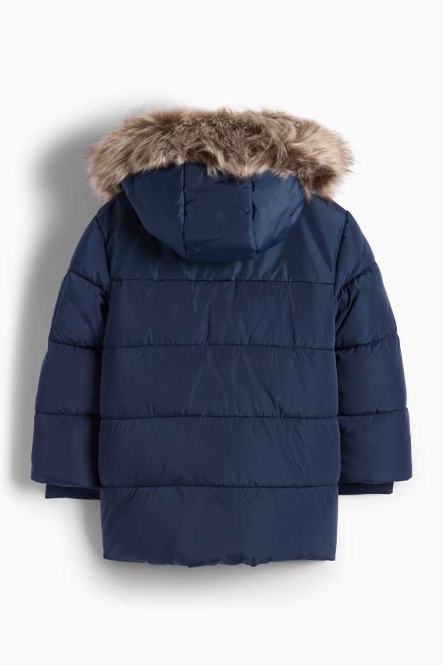 Niños - Chaqueta acolchada con capucha y pelo sintético - azul oscuro