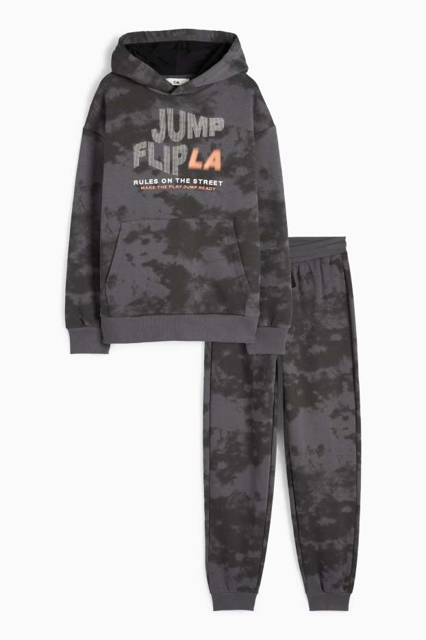Enfants garçons - Ensemble - sweat à capuche et pantalon de jogging - 2 pièces - à motif - gris foncé