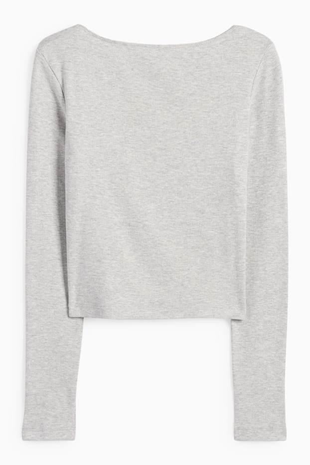 Donna - Maglia a maniche lunghe - a coste - grigio chiaro melange