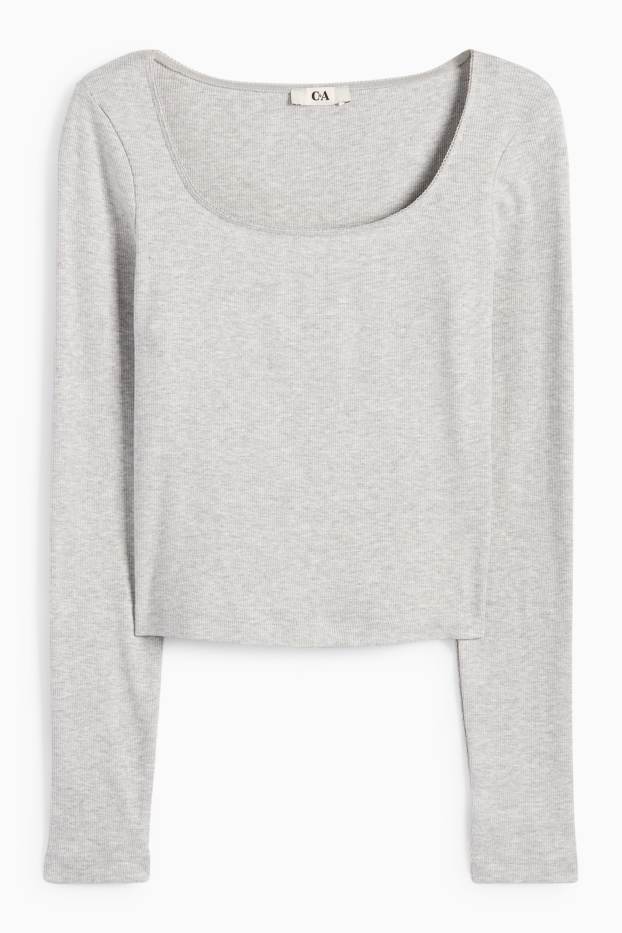 Donna - Maglia a maniche lunghe - a coste - grigio chiaro melange