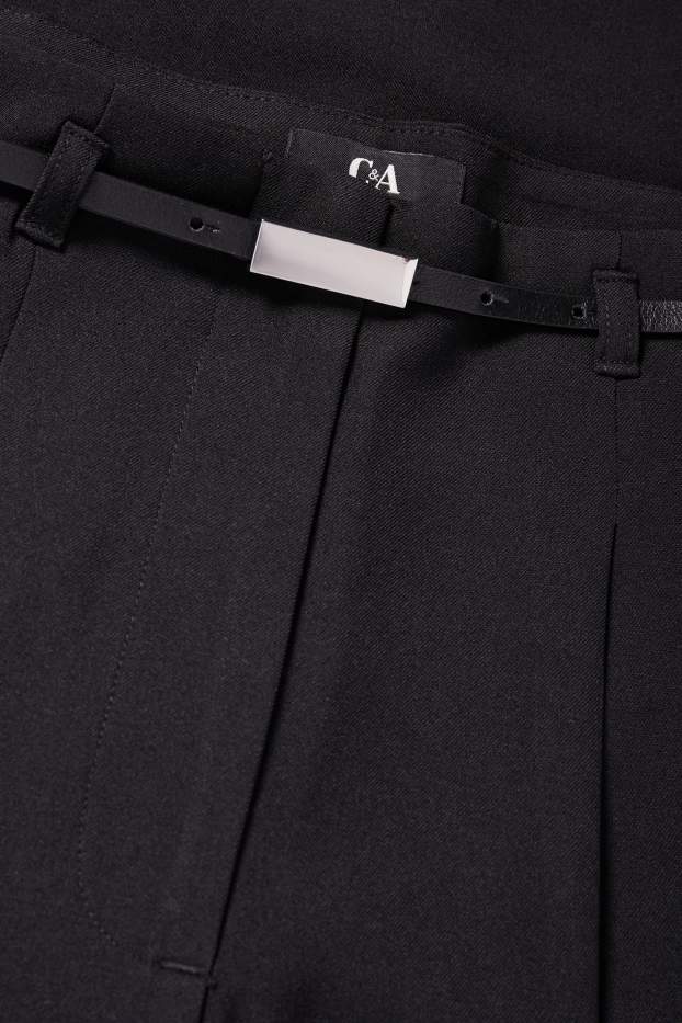 Femmes - Pantalon en toile avec ceinture - high waist - wide leg - noir