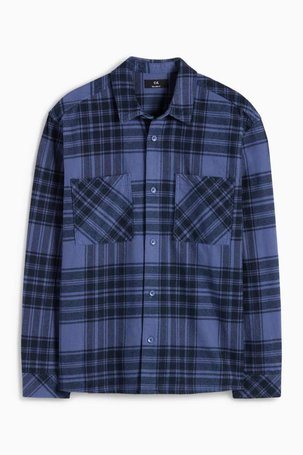 Mężczyźni - Koszula - relaxed fit - kołnierzyk kent - w kratę - ciemnoniebieski