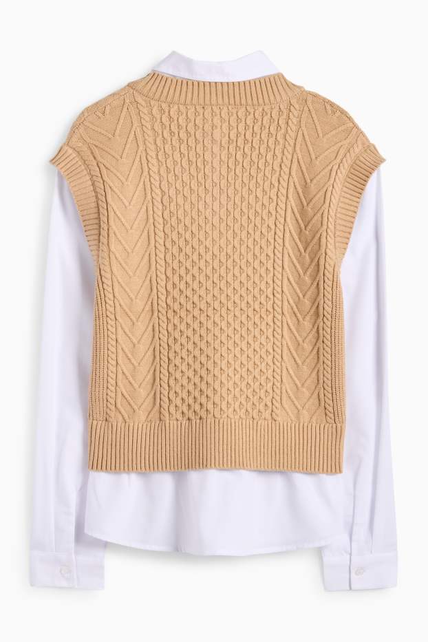 Donna - Gilet - effetto sovrapposto - motivo a treccia - bianco / beige