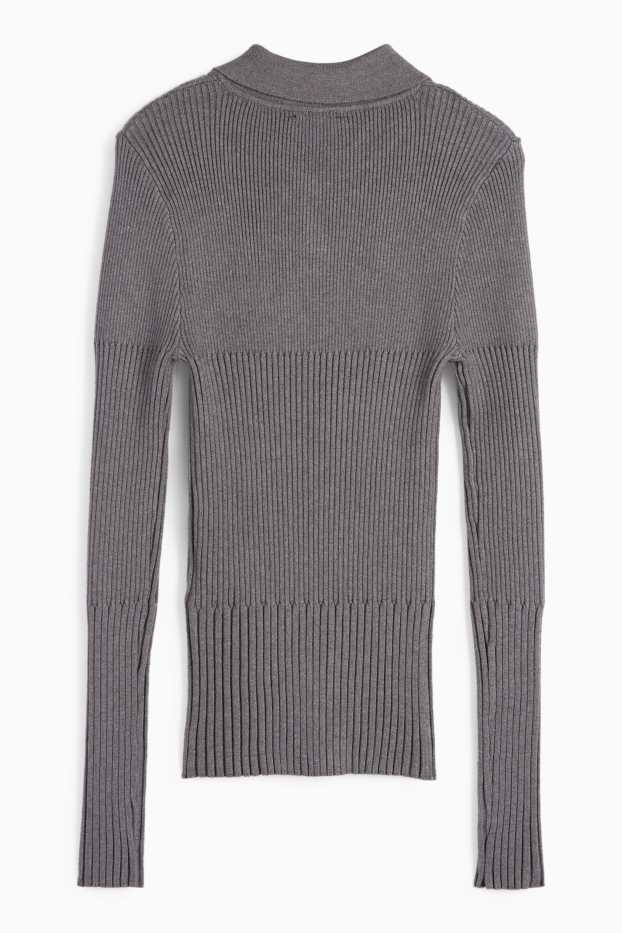 Femmes - Pull - finition côtelée - gris