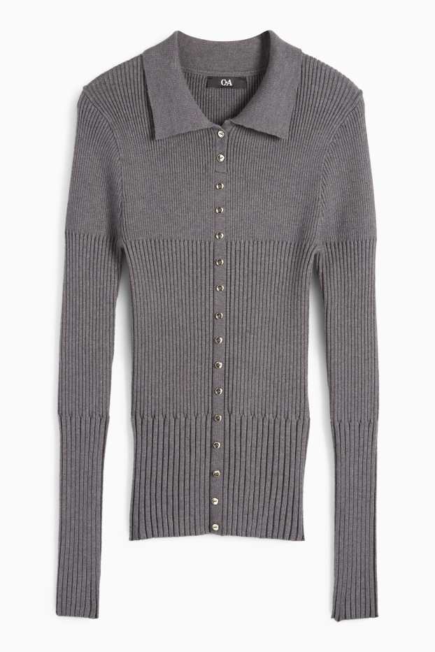 Femmes - Pull - finition côtelée - gris