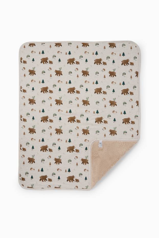 Baby Mädchen - Bärchen und Igel - Baby-Decke - 100 x 80 cm - hellbeige