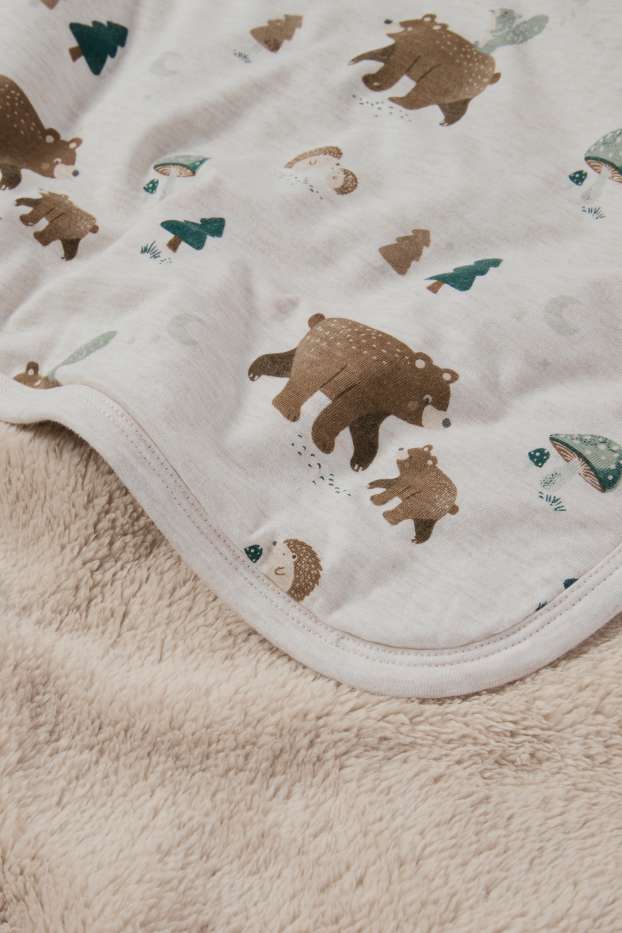 Baby Mädchen - Bärchen und Igel - Baby-Decke - 100 x 80 cm - hellbeige