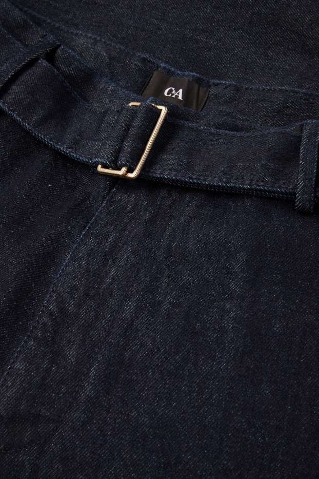 Women - Barrel jeans with belt - high waist - denim-dark blue