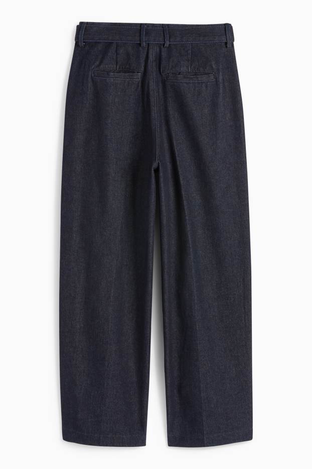 Women - Barrel jeans with belt - high waist - denim-dark blue