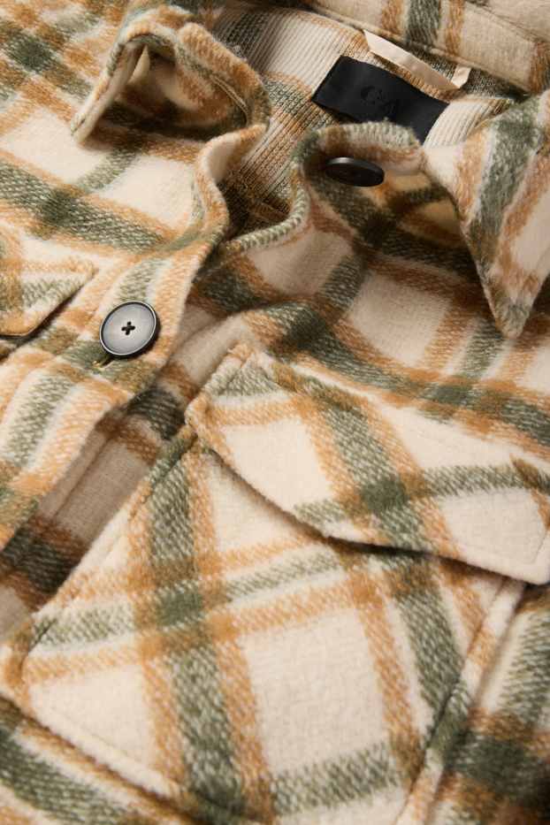 Dames - Gebreide jas - geruit - licht beige