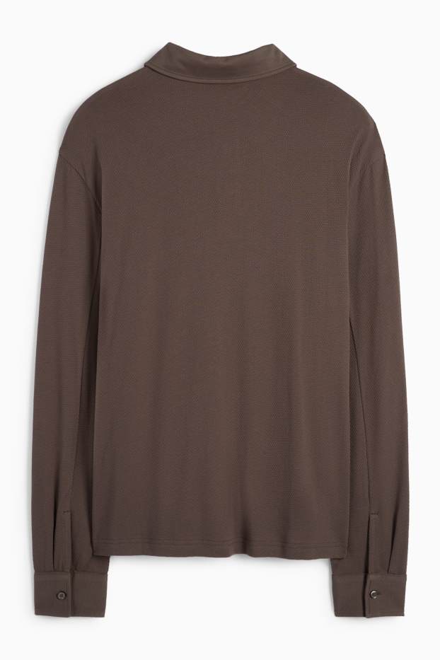 Hommes - Polo - regular fit - finition texturée - marron foncé