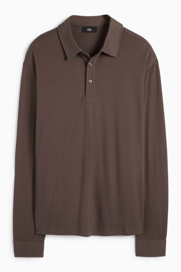 Hommes - Polo - regular fit - finition texturée - marron foncé