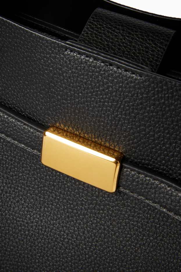 Dames - Grote shopper met afneembare draagriem - imitatieleer - zwart