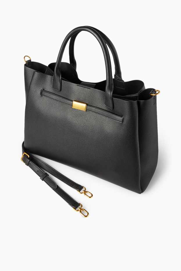 Dames - Grote shopper met afneembare draagriem - imitatieleer - zwart