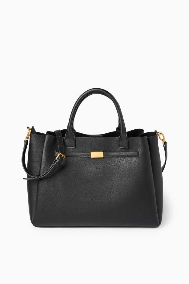 Dames - Grote shopper met afneembare draagriem - imitatieleer - zwart