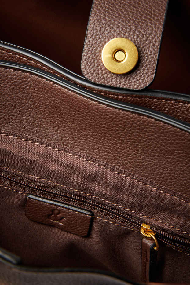 Dames - Grote shopper met afneembare draagriem - imitatieleer - bruin
