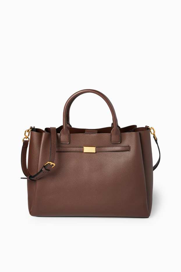 Dames - Grote shopper met afneembare draagriem - imitatieleer - bruin