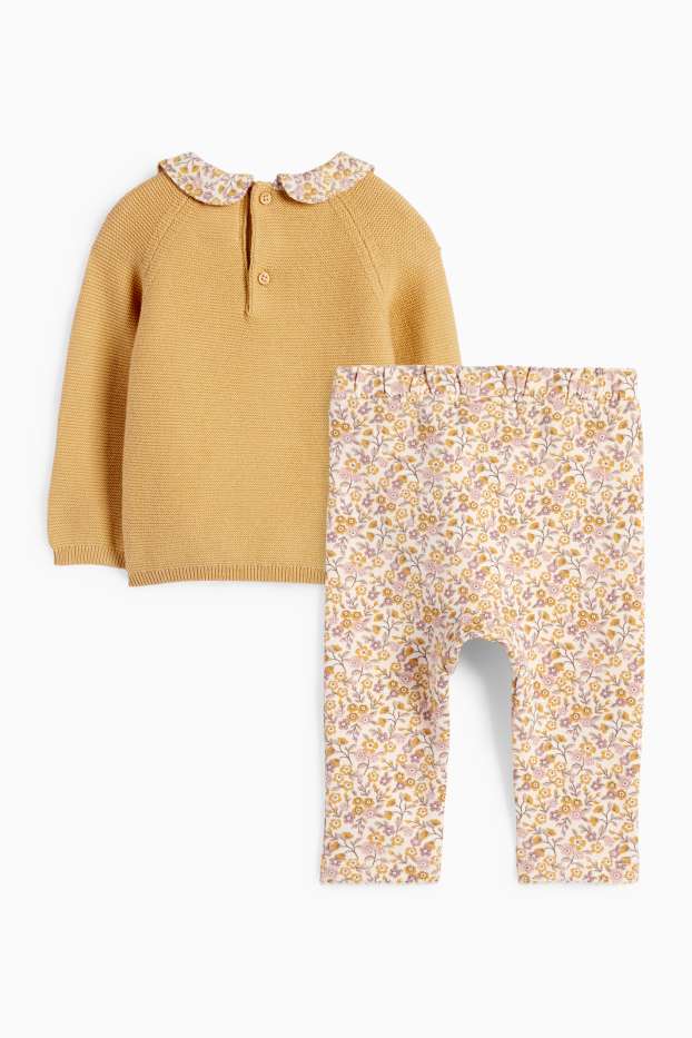 Baby: meisjes - Bloemetjes - baby-outfit - 2-delig - geel