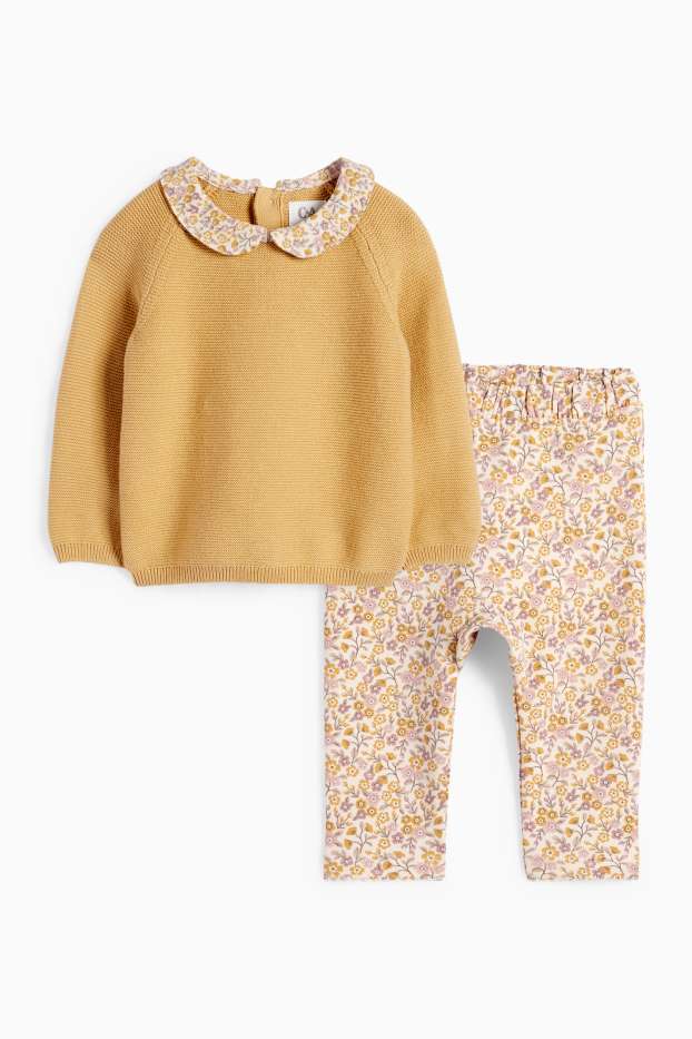 Baby: meisjes - Bloemetjes - baby-outfit - 2-delig - geel