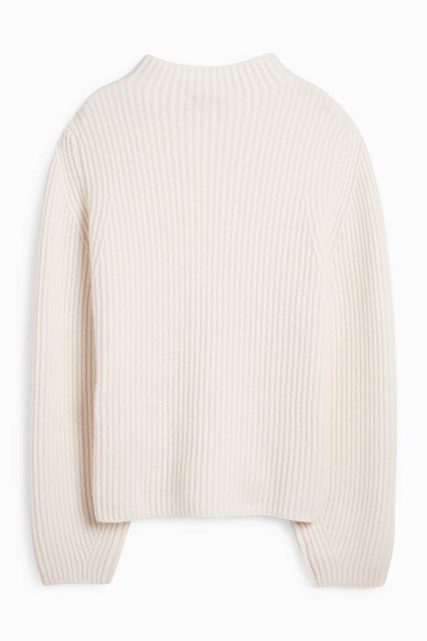 Women - Cashmere jumper - ribbed - cremewhite