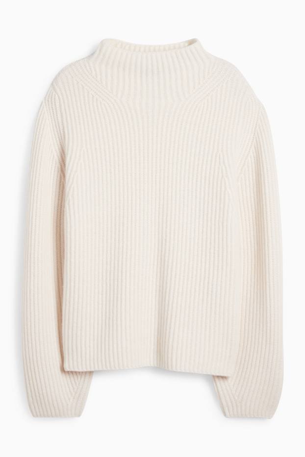 Women - Cashmere jumper - ribbed - cremewhite