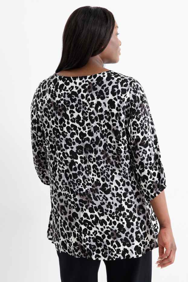 Damen - Bluse - Leo-Print - grau / schwarz
