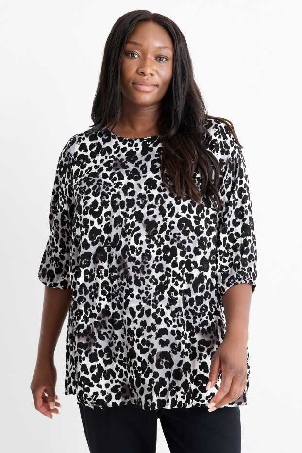 Damen - Bluse - Leo-Print - grau / schwarz