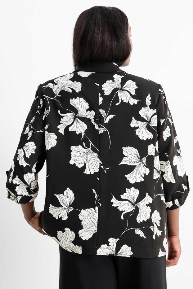 Damen - Longblazer - Relaxed Fit - geblümt - schwarz / weiß