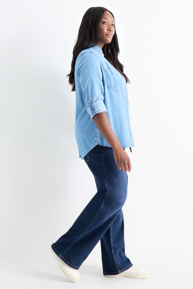 Women - Wide leg jeans - mid-rise waist - LYCRA® - denim-dark blue