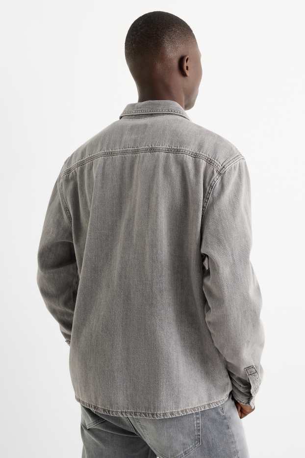 Uomo - Camicia di jeans - relaxed fit - collo all'italiana - jeans grigio chiaro