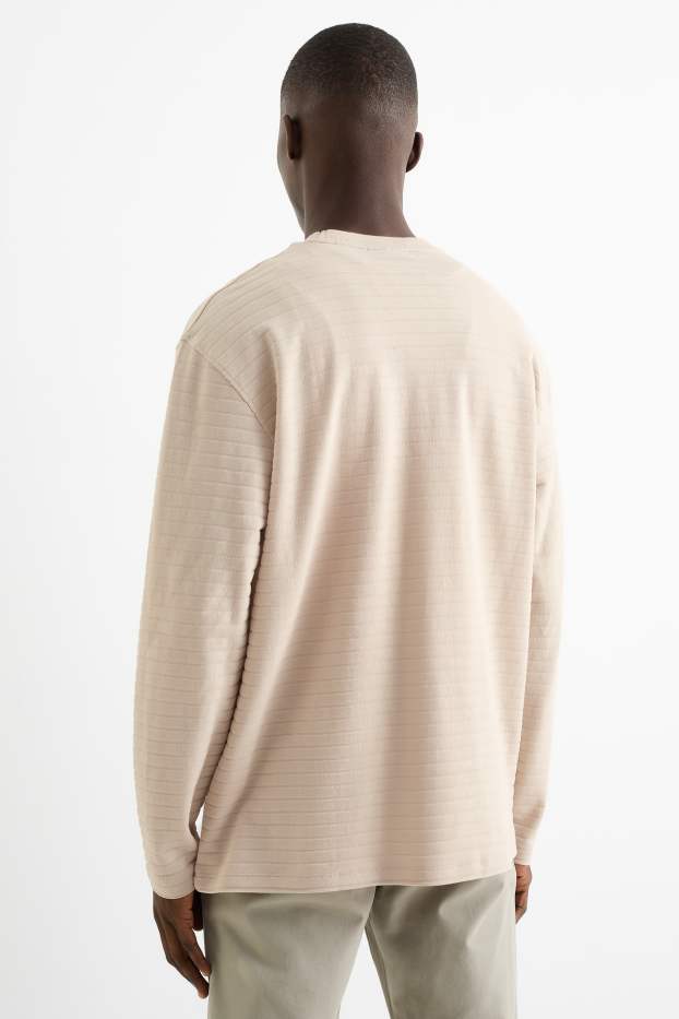 Herren - Langarmshirt - gestreift - strukturiert - hellbeige