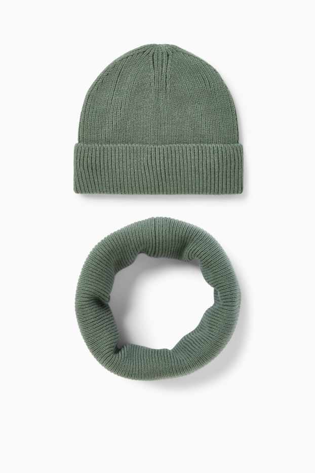 Children Boys - Set - hat and snood - 2 piece - ribbed - green
