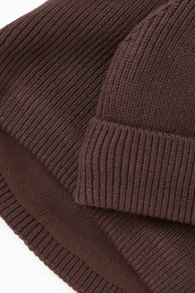 Children Boys - Set - hat and snood - 2 piece - ribbed - dark brown