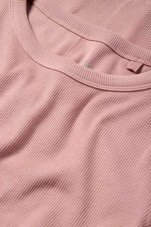 Femmes - Haut à manches longues - finition côtelée - rose foncé