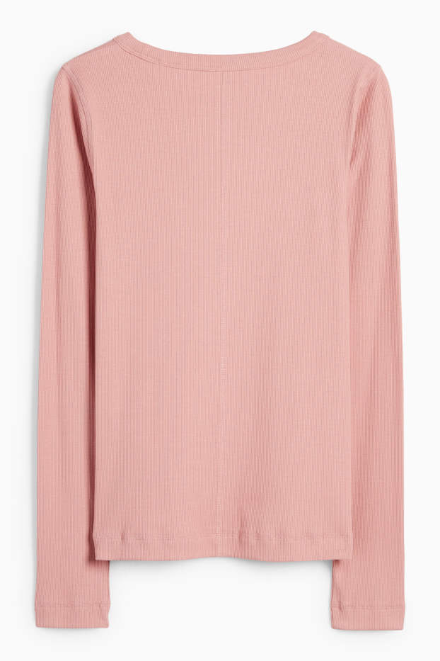 Femmes - Haut à manches longues - finition côtelée - rose foncé
